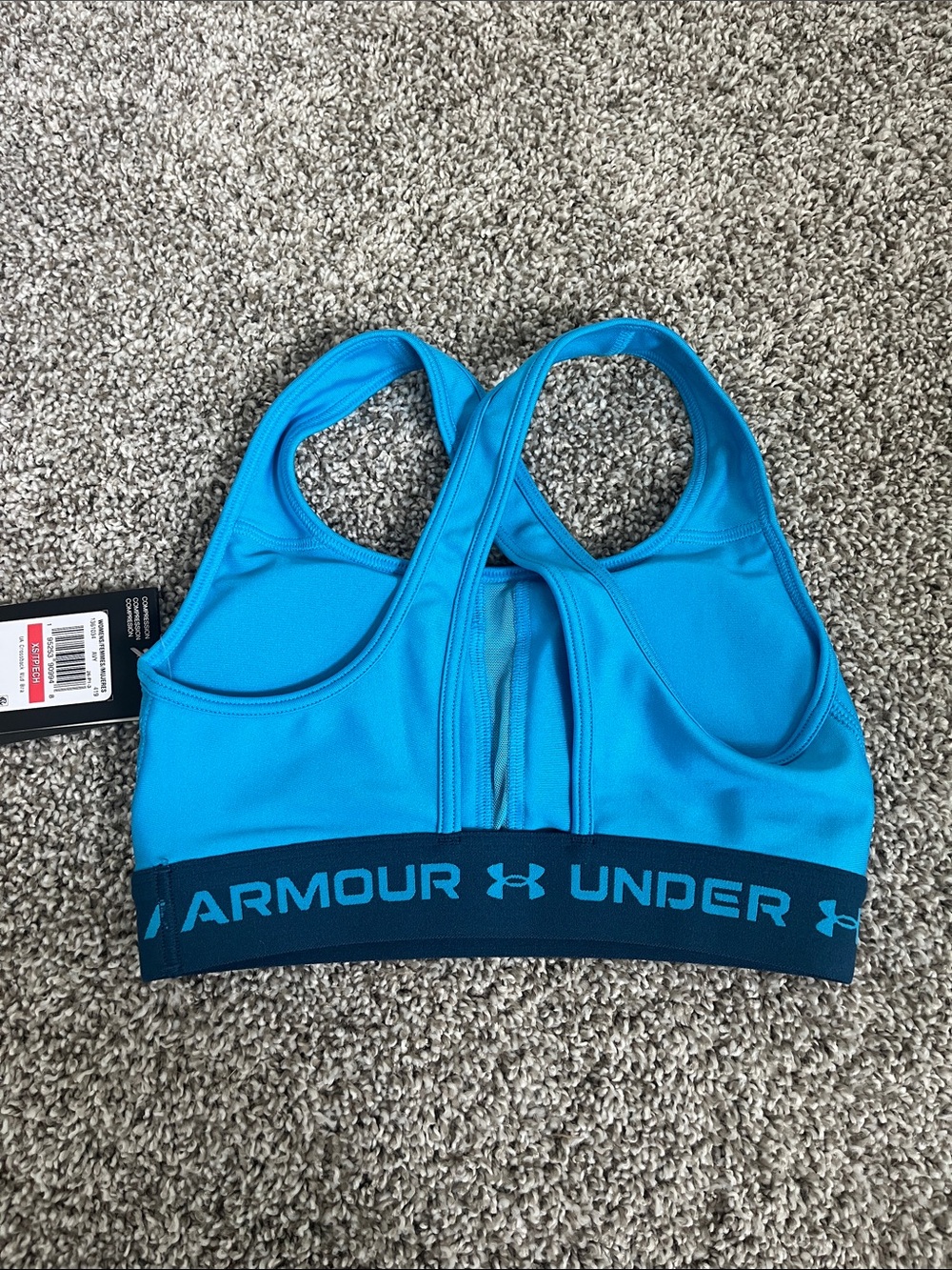 Under Armour Teal Blue Racerback Sports Bra with Logo Band - Picture 3 of 3